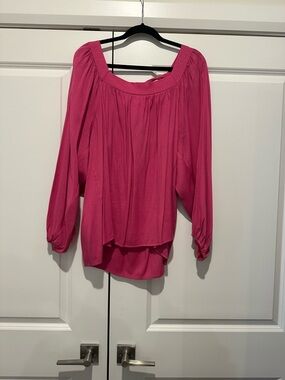 Andree Hot Pink Square-Neck Peasant Blouse